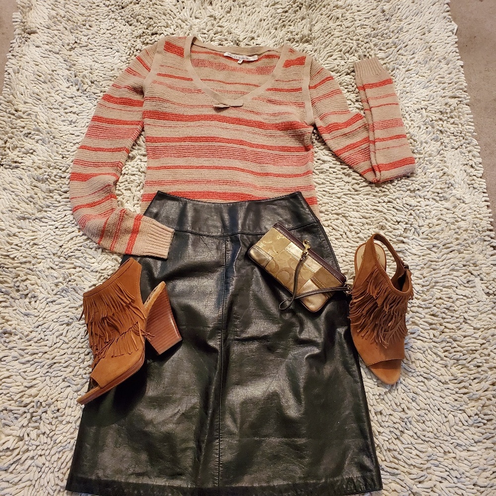 RACHEL ROY Beige Red Striped Long Sleeve Sweater